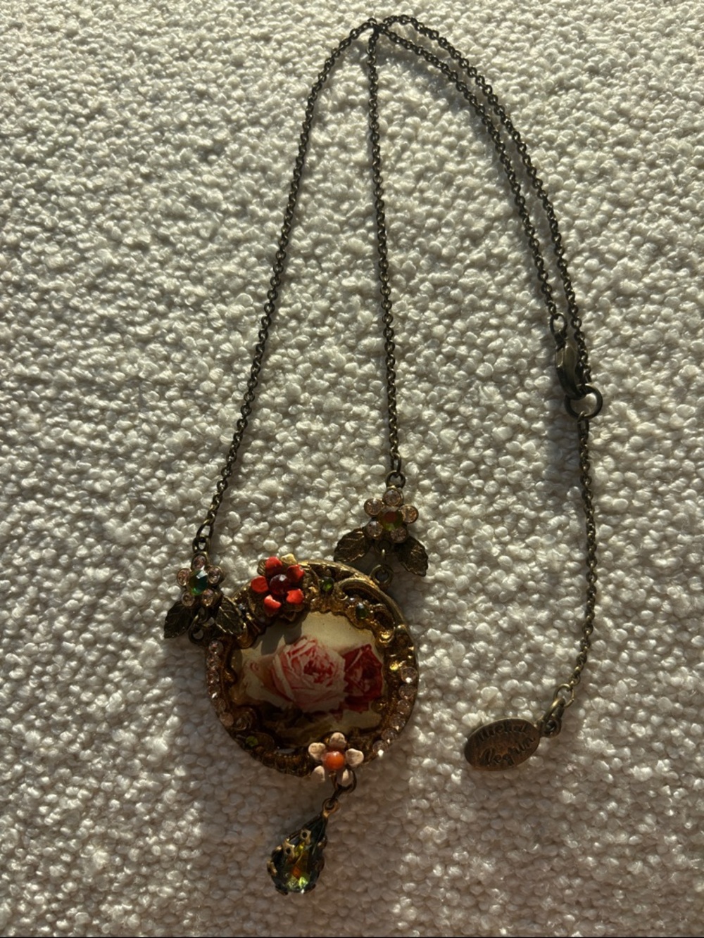 Michal Negrin Floral Rose Pendant Necklace in Antique Gold